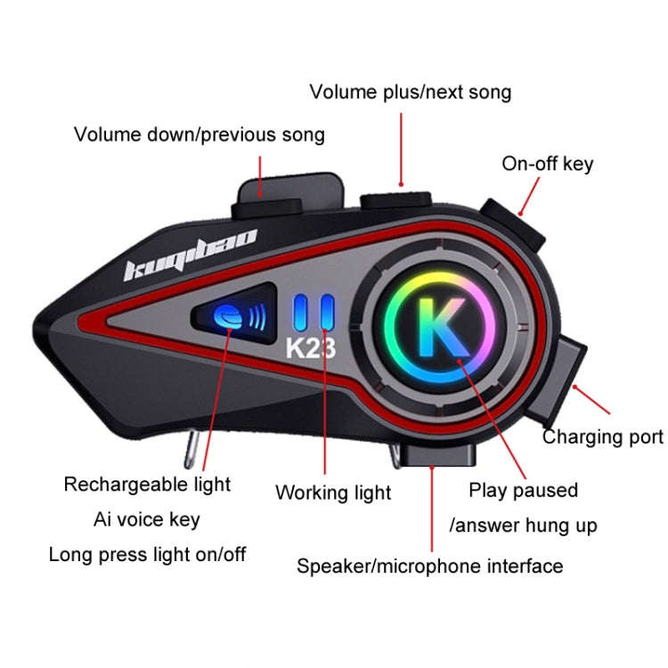 KUQIBAO Motorcycle Helmet Long-Lasting Bluetooth-compatible Headset With Light(Hard Microphone)