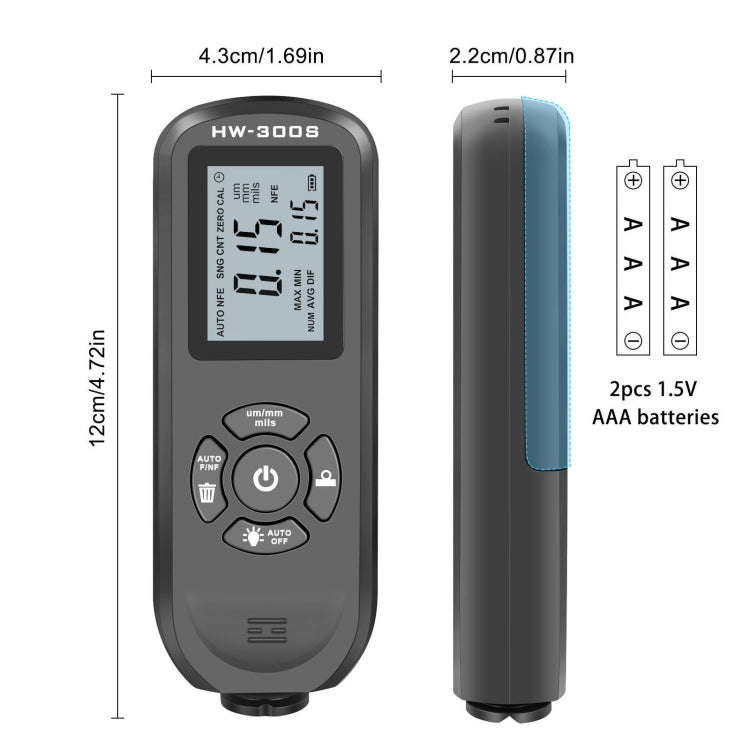 HW-300S High Precision Coating Thickness Gauge Anti-skid Paint Film Gauge(Black Vertical Screen)