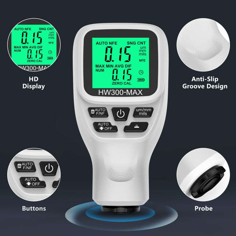 HW300-MAX Coating Thickness Gauge Anti-skid Paint Film Tester(White)