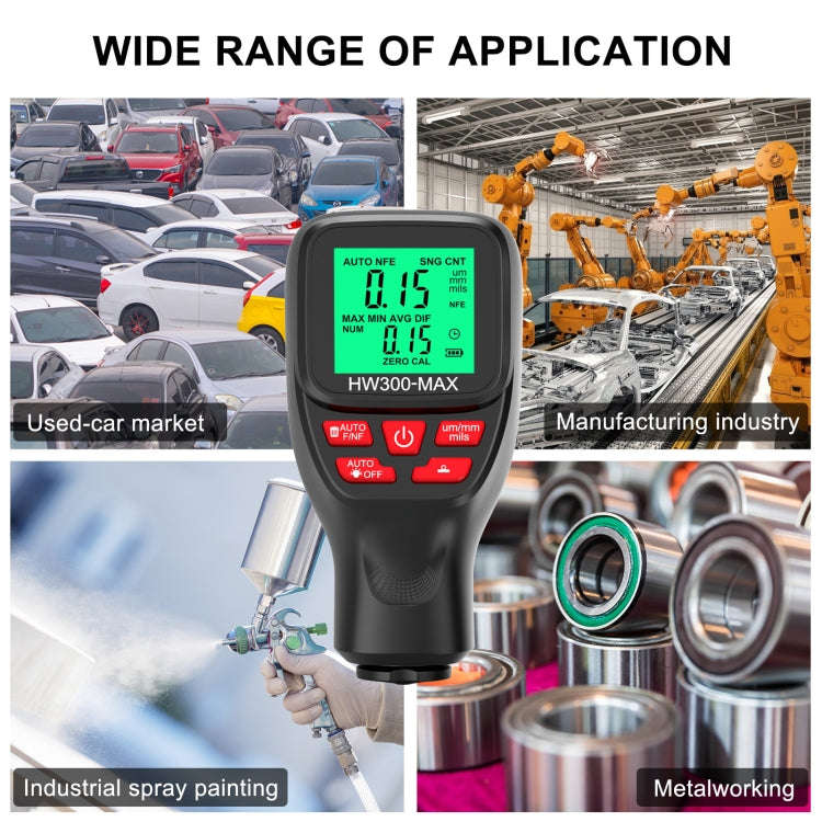 HW300-MAX Coating Thickness Gauge Anti-skid Paint Film Tester(Black)