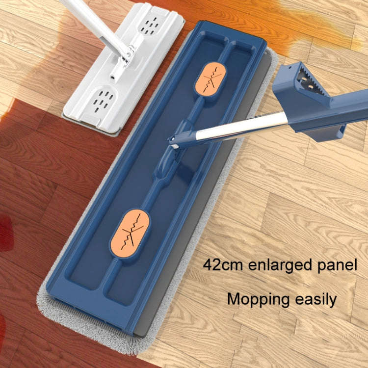 42cm Hand-Free Household Flat Mop Kitchen Cleaning Lazy Floor Cleaner, Style: White+4 Wipes