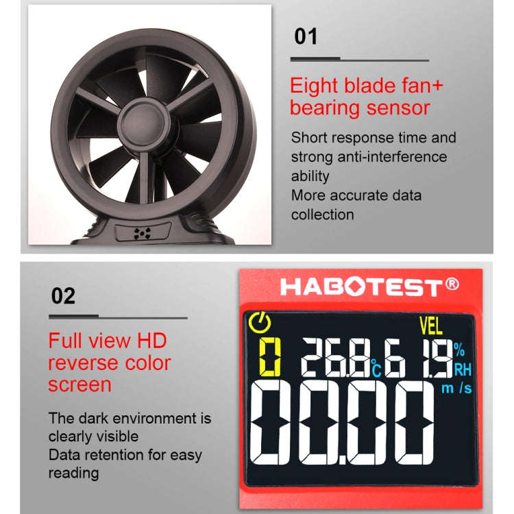 HABOTEST Handheld High-Precision Digital Anemometer With USB(HT625B)
