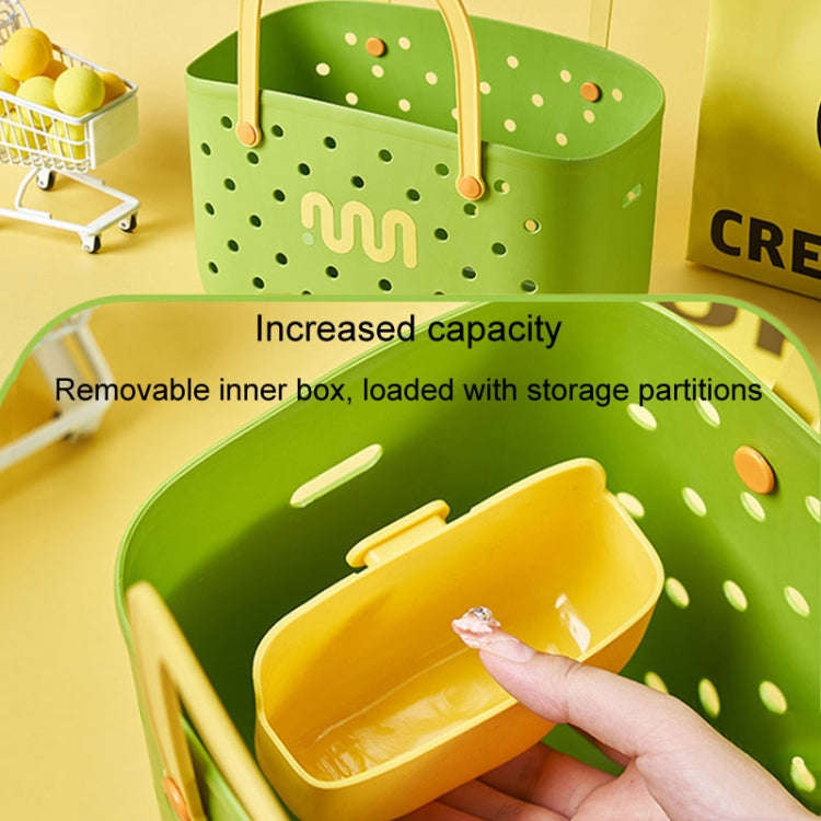 Dopamine Portable Bathroom Storage Basket Household Drainable Vegetable Basket, Color: With 2 x I...