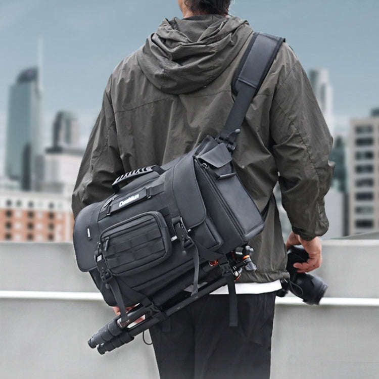 Cwatcun D115 Shoulder Crossbody Waterproof Leather Film DSLR Camera Bag, Color: Black Large