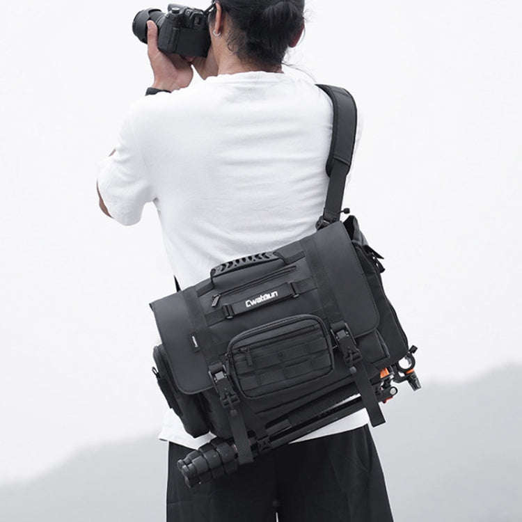 Cwatcun D115 Shoulder Crossbody Waterproof Leather Film DSLR Camera Bag, Color: Black Small