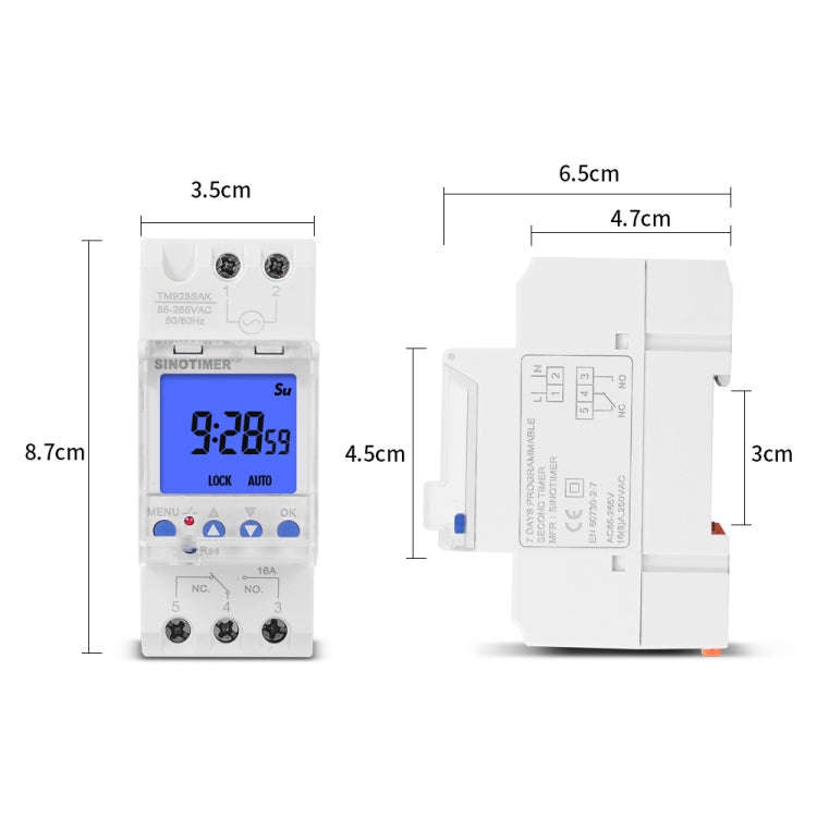 SINOTIMER TM928SAKL 85-265V 16A  1 Second to 168 Hours Programmable Electronic Time Switch