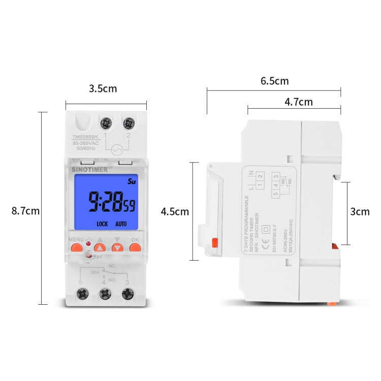 SINOTIMER TM928SBKL 85-265V 30A  1 Second to 168 Hours Programmable Electronic Time Switch