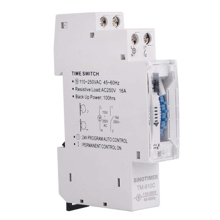 SINOTIMER  TM610C 110-250V 16A Quartz Mechanical Timer 24 Hours Programmable Din Rail Relay