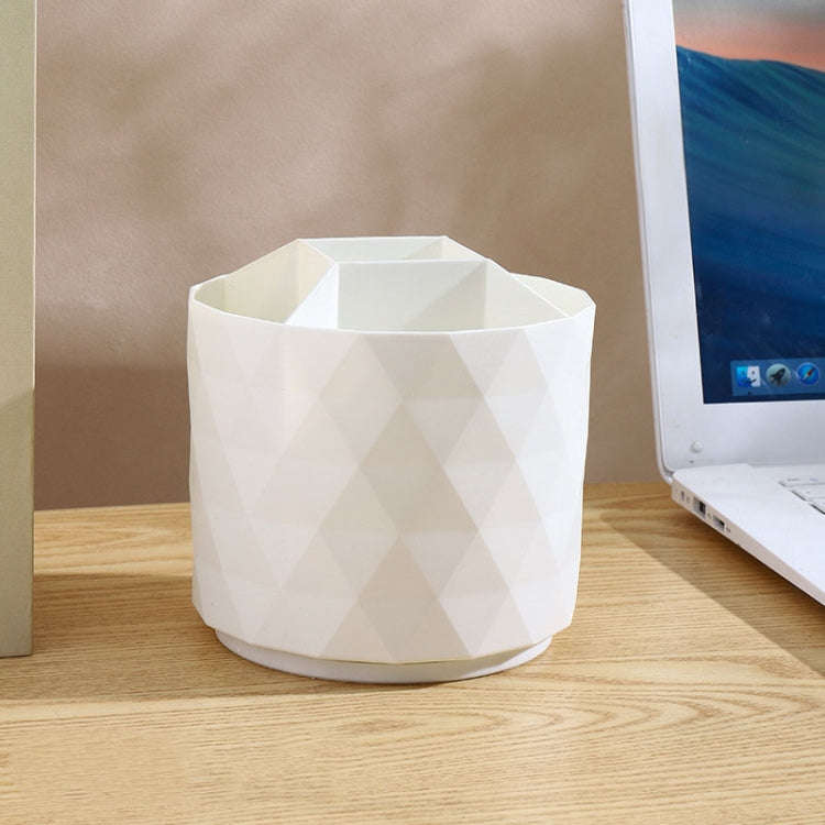 Desktop Rotating Pen Holder Large Capacity Stationery Storage Box Makeup Brush Storage Bucket(White)