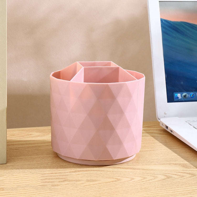 Desktop Rotating Pen Holder Large Capacity Stationery Storage Box Makeup Brush Storage Bucket(Pink)