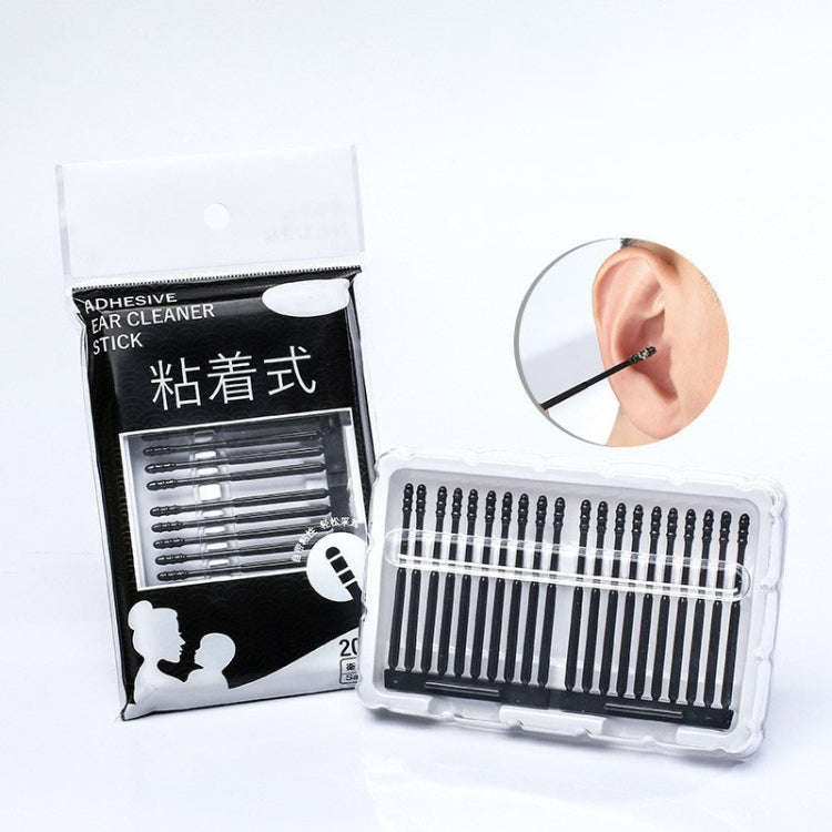20pcs /box Spiral Sticky Ear Cleaning Cotton Swab Disposable Ear Cleaning Spoon(Black)