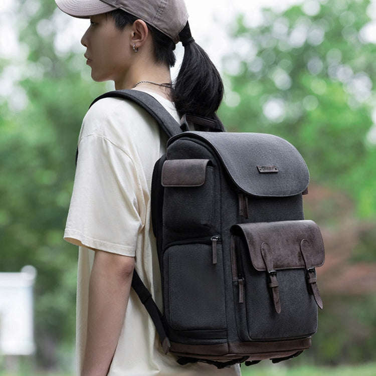 Cwatcun D128 Vintage Shoulder Backpack Split Compartment Large Capacity Splashproof Photography B...