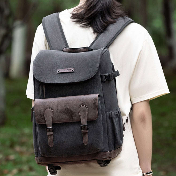 Cwatcun D128 Vintage Shoulder Backpack Split Compartment Large Capacity Splashproof Photography B...