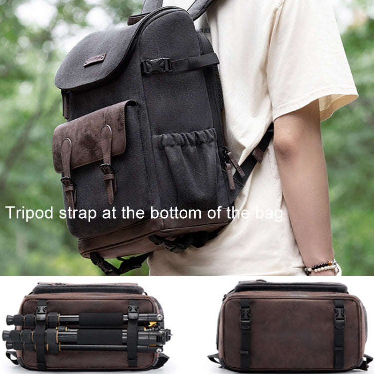 Cwatcun D128 Vintage Shoulder Backpack Split Compartment Large Capacity Splashproof Photography B...
