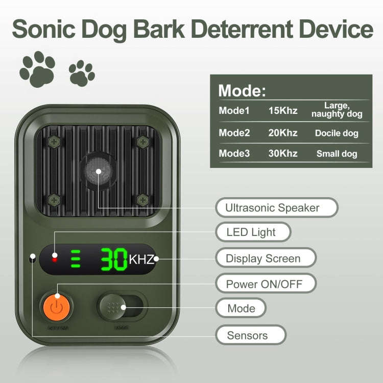 UltrasonicAnti Barking Devices Color Screen Auto Dog Bark Deterrent Devices with 3 Levels(Green)