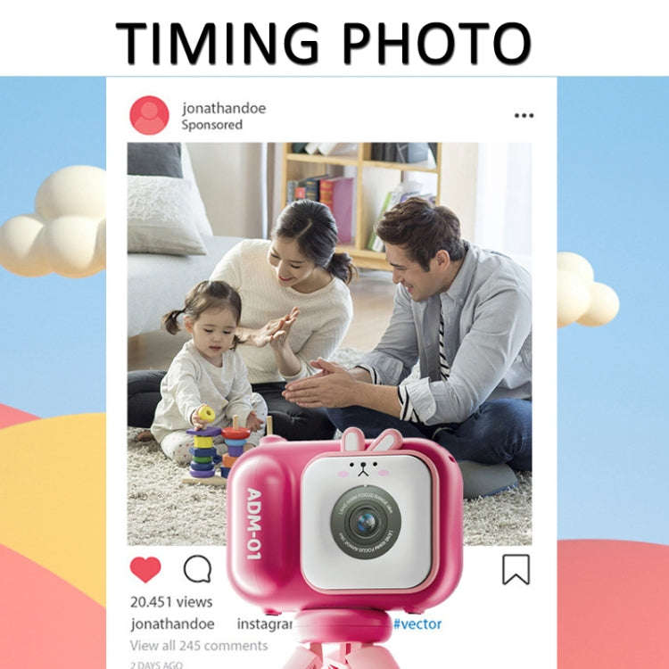 2.4 Inch IPS Screen 48MP Dual Lens Kids Digital Camera Mini Video Camera With 32G TF Card Pink Bunny