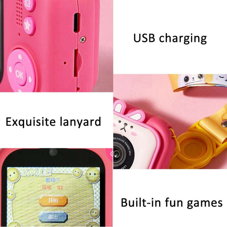 2.4 Inch IPS Screen 48MP Dual Lens Kids Digital Camera Mini Video Camera With 64G TF Card Pink Bunny
