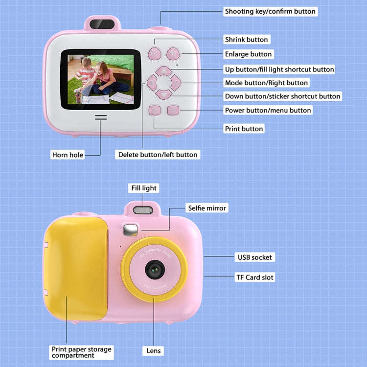 2.4-Inch Smart Digital Kids Thermal Printing Camera With Printing Paper, Color: 503AF Blue Focus