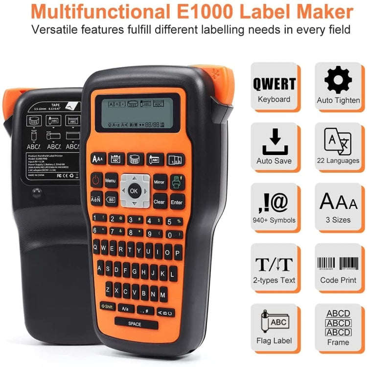 Phomemo E1000 Handheld Industrial Label Maker Thermal Transfer Printer with Keyboard, US Plug(Ora...
