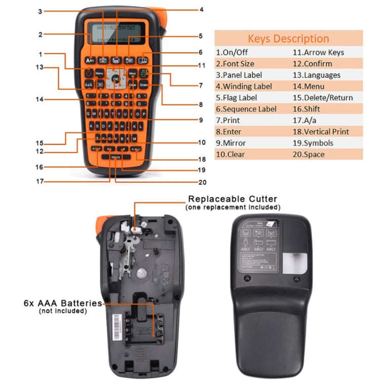 Phomemo E1000 Handheld Industrial Label Maker Thermal Transfer Printer with Keyboard, US Plug(Ora...