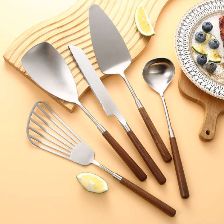 304 Stainless Steel Walnut Handle Cooking Tools Home Restaurant Kitchen Gadgets, Style: Rice Spoon