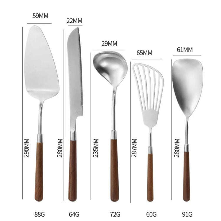 304 Stainless Steel Walnut Handle Cooking Tools Home Restaurant Kitchen Gadgets, Style: Rice Spoon