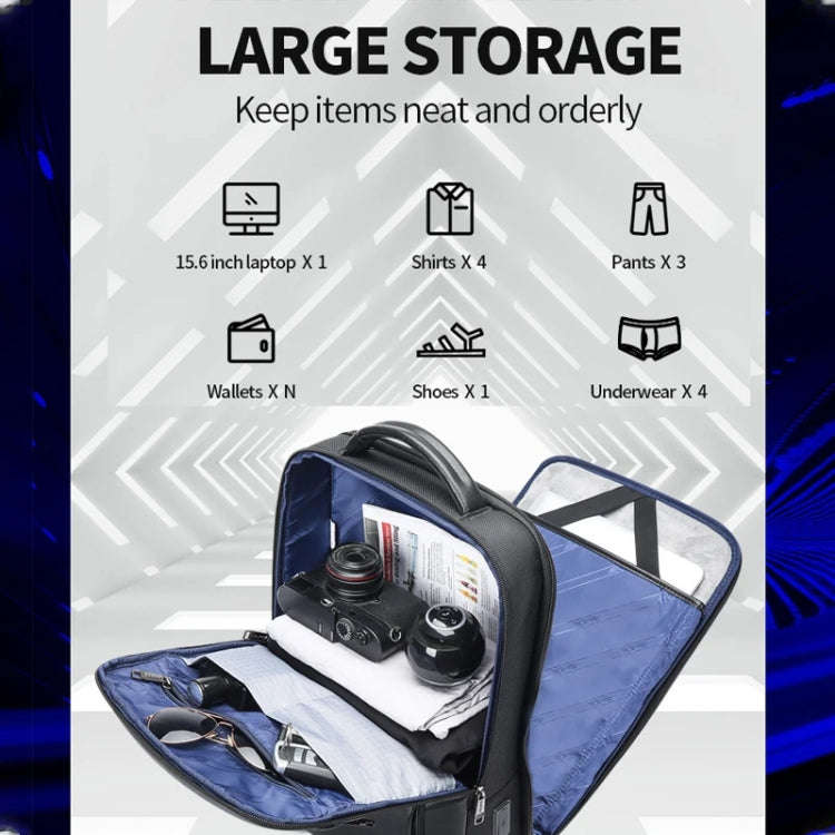 Bopai 61-53111 Large-capacity Waterproof Business Laptop Backpack With USB+Type-C Port(Black)