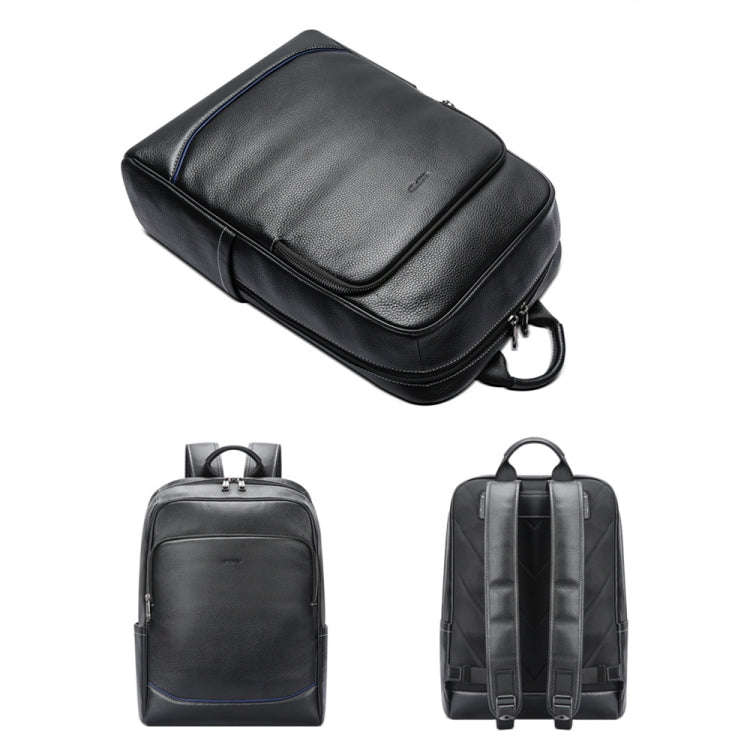 Bopai 61-121671A Top-Layer Cowhide Large-Capacity Casual Business Laptop Backpack(Black)