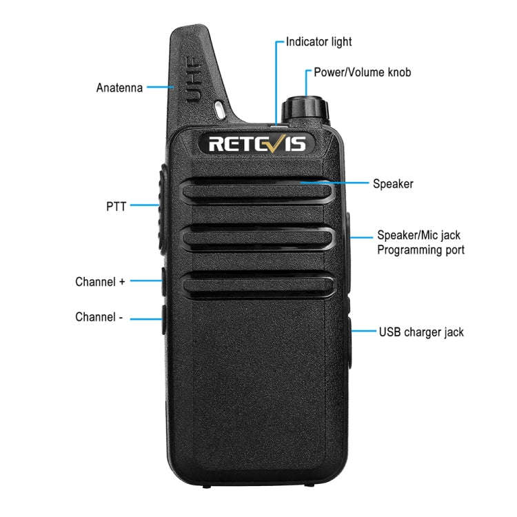 RETEVIS RT22 Hotel Mini Charging Two-Way Wireless Intercom Walkie Talkie(US Frequency with Plug)