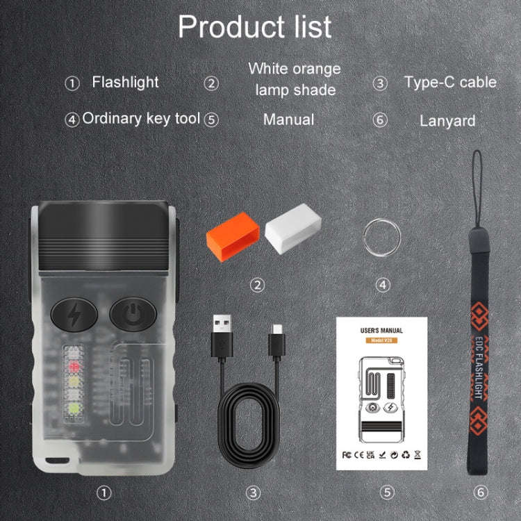 V20 Portable Keychain Light Rechargeable Bright Mini Flashlight(Black Purple Light)