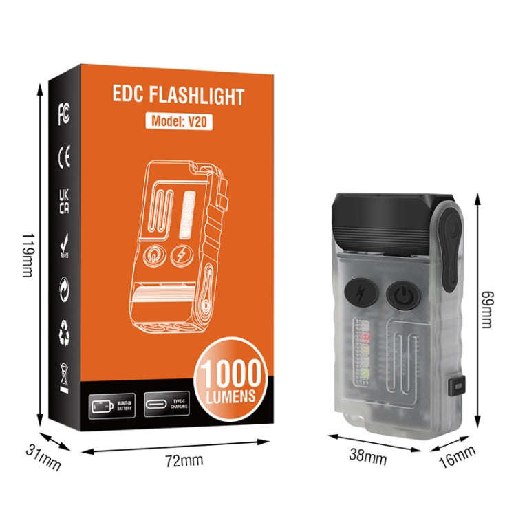 V20 Portable Keychain Light Rechargeable Bright Mini Flashlight(White Purple Light)