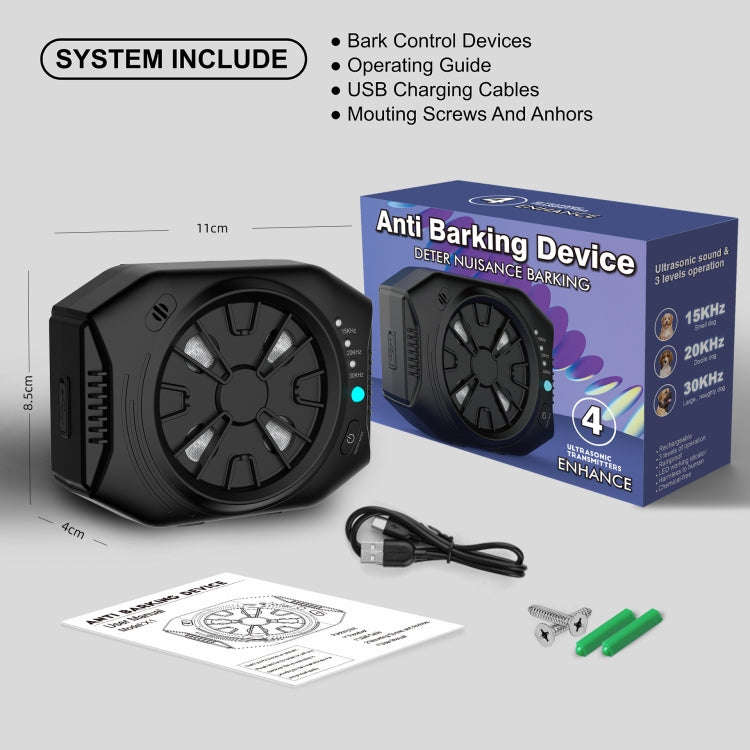 Ultrasonic Anti Dog Bark Device 3 Adjustable Levels Waterproof Bark Silencer(Black)