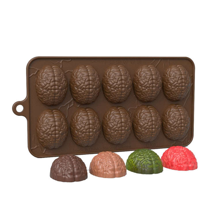 10 Grids Brain Halloween Chocolate Mould Homemade Brain Cake Mould DIY Candy Soft Molds(Brown)