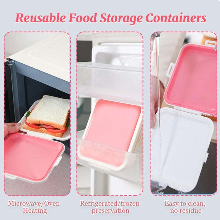 Sandwich Bread Fresh-keeping Storage Box Silicone Portable Take-out Lunch Box(Pink)