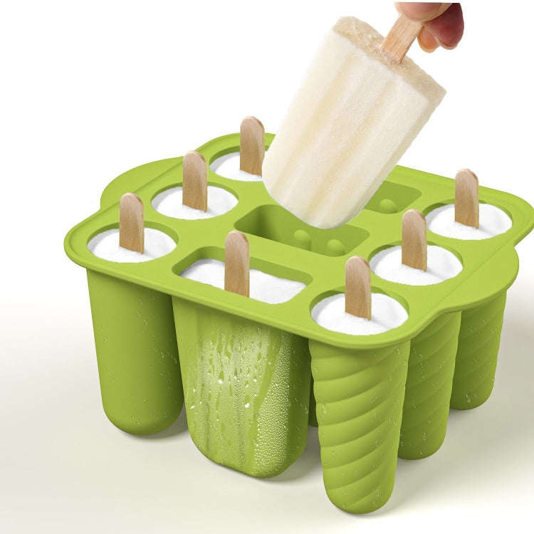 9 Grids Ice Cream Mould Silicone Ice Compartment Homemade Ice Cube Membrane Maker(Green A)