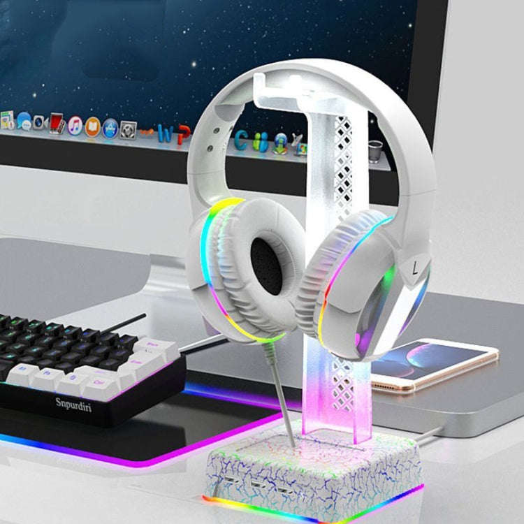 Z3 Cracked With 3USB Expansion Port Headphone Stand RGB Ambient Light Headphone Display Holder(Wh...
