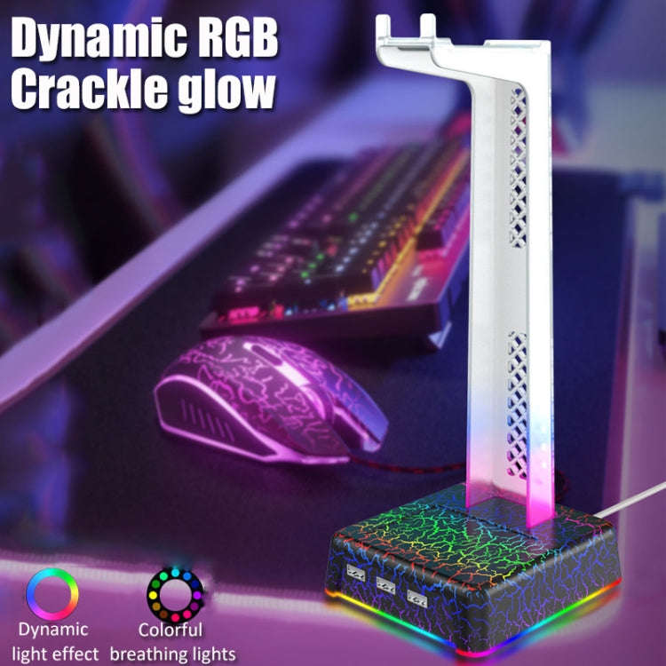 Z3 Cracked With 3USB Expansion Port Headphone Stand RGB Ambient Light Headphone Display Holder(Wh...