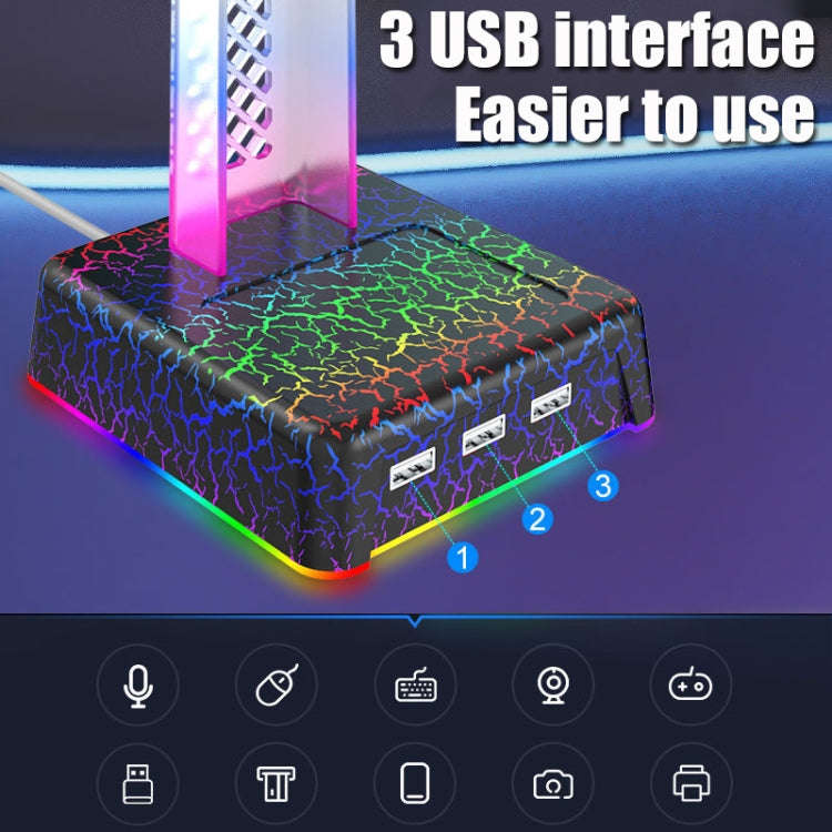 Z3 Cracked With 3USB Expansion Port Headphone Stand RGB Ambient Light Headphone Display Holder(Bl...