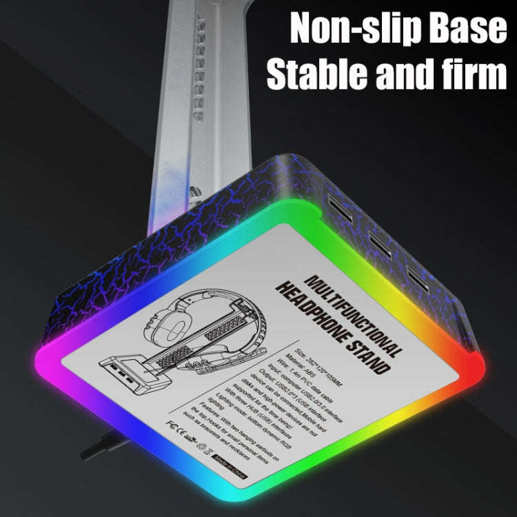 Z3 Cracked With 3USB Expansion Port Headphone Stand RGB Ambient Light Headphone Display Holder(Bl...