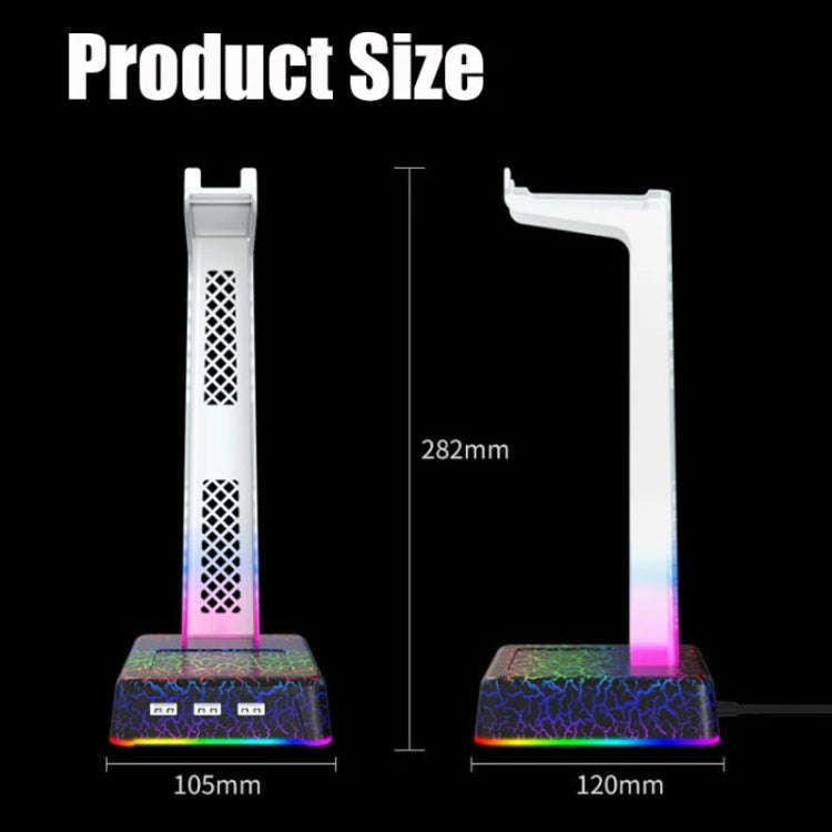 Z3 Cracked With 3USB Expansion Port Headphone Stand RGB Ambient Light Headphone Display Holder(Bl...