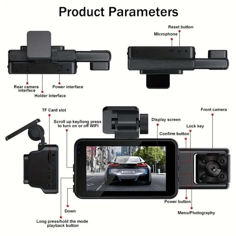 WIFI 3 Lens 1080P Night Vision Video Driving Recorder