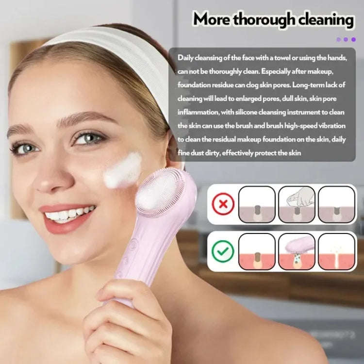 Sonic Waterproof Facial Cleansing Brush Rechargeable Hot Compress Face Scrubber Cleanser(Purple)