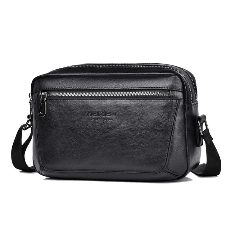 WEIXIER D523 Men Large Capacity Crossbody Single Shoulder Bag Casual PU Messenger Handbag(Black)