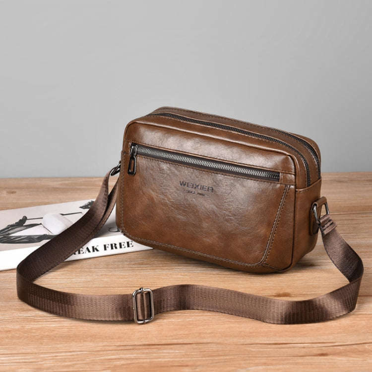 WEIXIER D523 Men Large Capacity Crossbody Single Shoulder Bag Casual PU Messenger Handbag(Black)