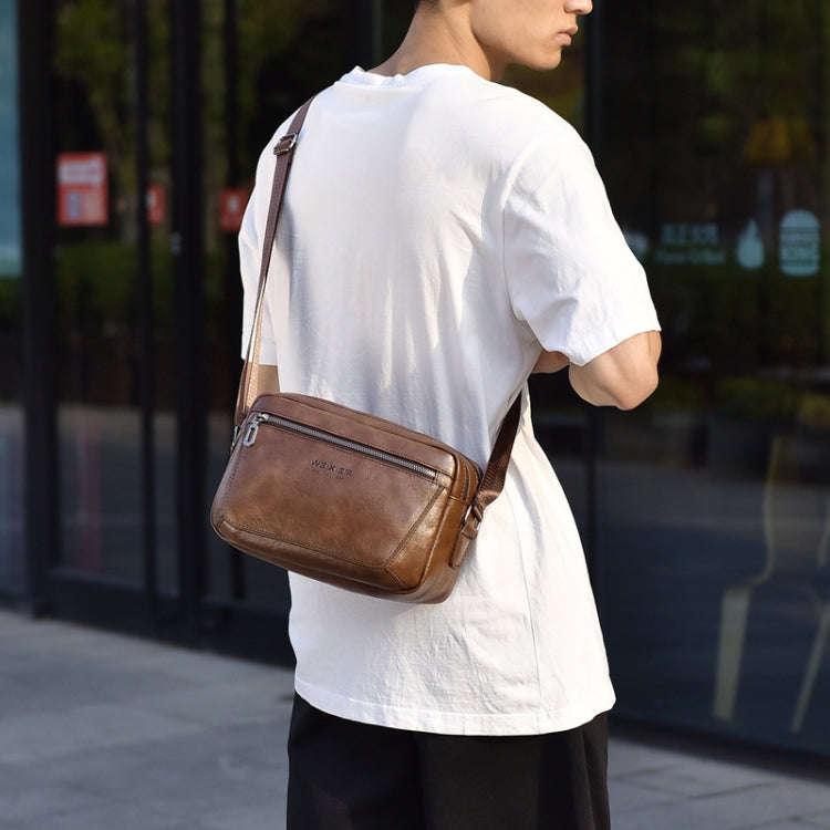 WEIXIER D523 Men Large Capacity Crossbody Single Shoulder Bag Casual PU Messenger Handbag(Black)