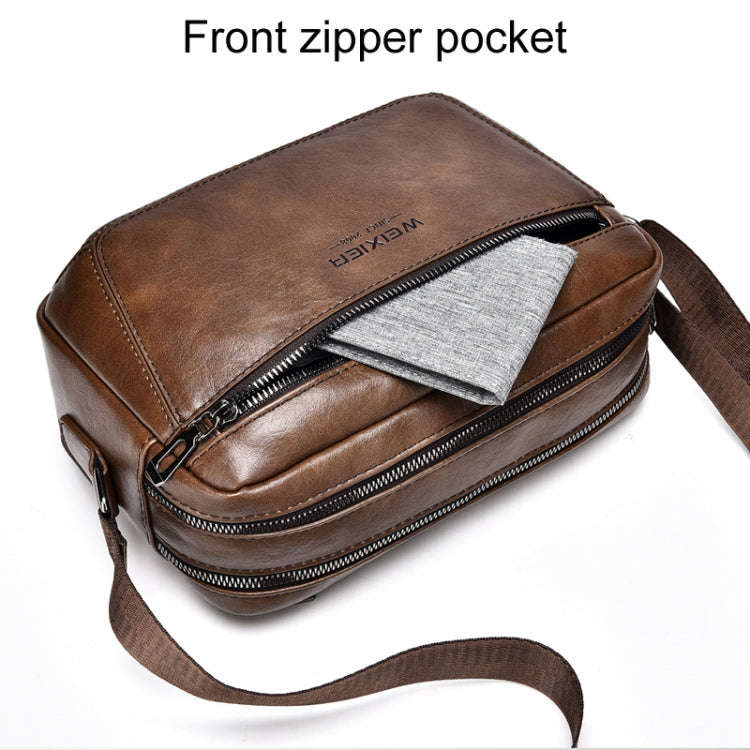 WEIXIER D523 Men Large Capacity Crossbody Single Shoulder Bag Casual PU Messenger Handbag(Black)