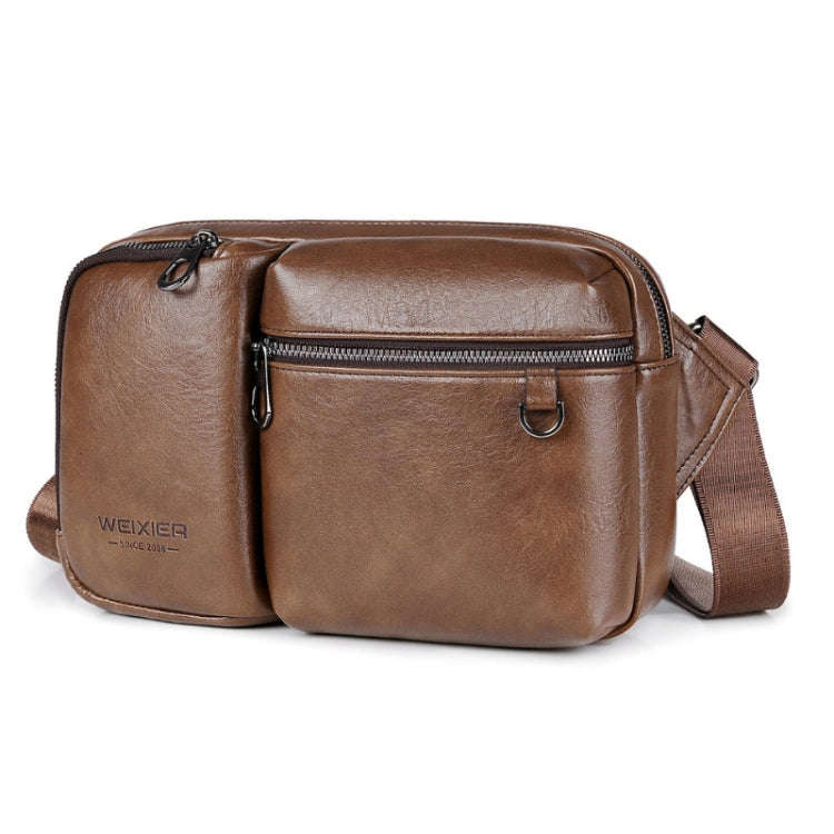WEIXIER D401 Men Large Capacity Crossbody Single Shoulder Bag Casual PU Messenger Handbag(Brown)