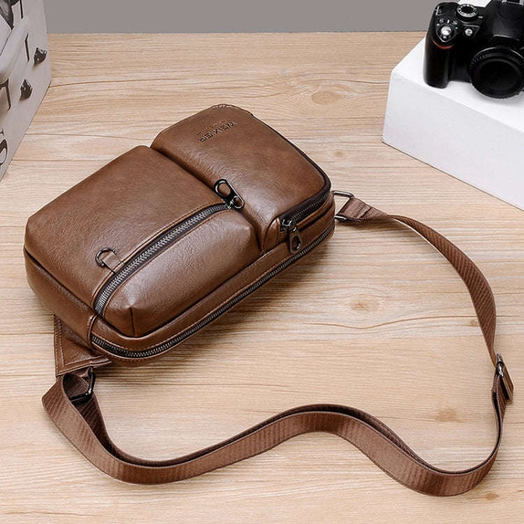 WEIXIER D401 Men Large Capacity Crossbody Single Shoulder Bag Casual PU Messenger Handbag(Brown)