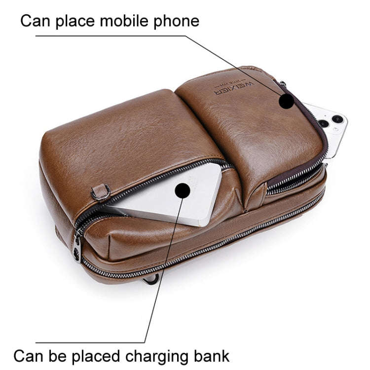 WEIXIER D401 Men Large Capacity Crossbody Single Shoulder Bag Casual PU Messenger Handbag(Brown)