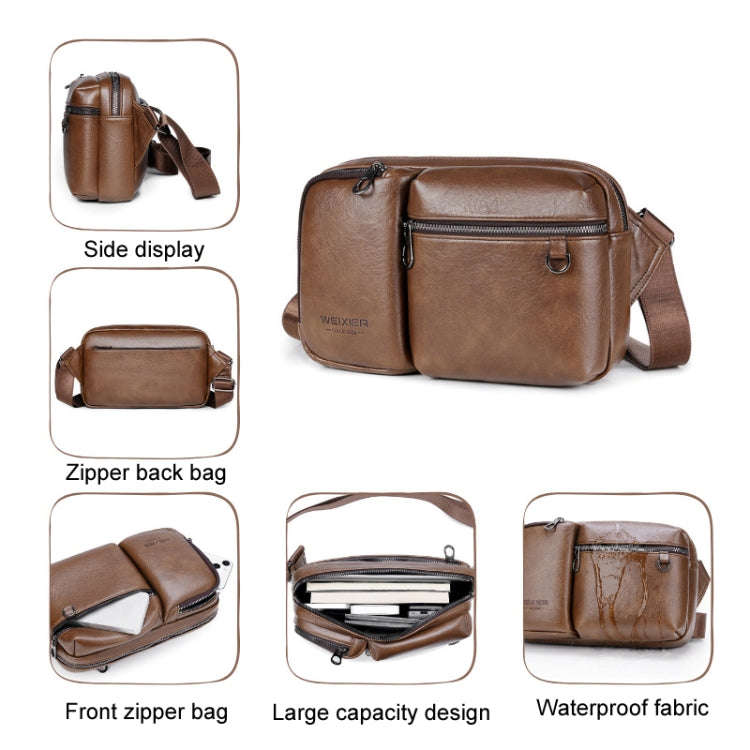 WEIXIER D401 Men Large Capacity Crossbody Single Shoulder Bag Casual PU Messenger Handbag(Brown)